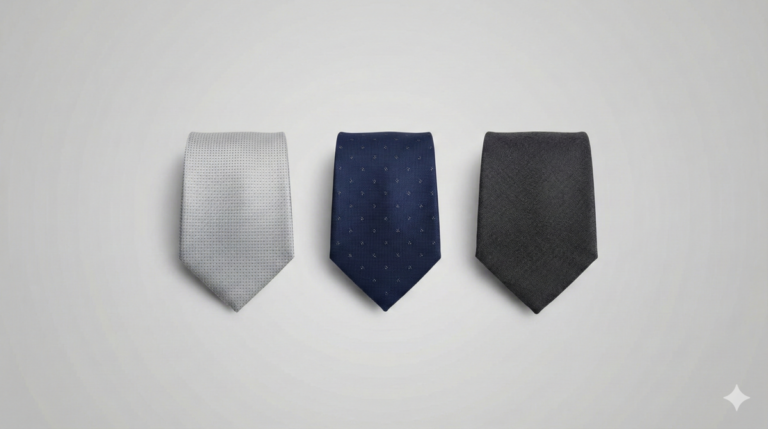 年代別・結婚式の服装マナー：シルバー、ネイビー、チャコールグレーのネクタイ3本