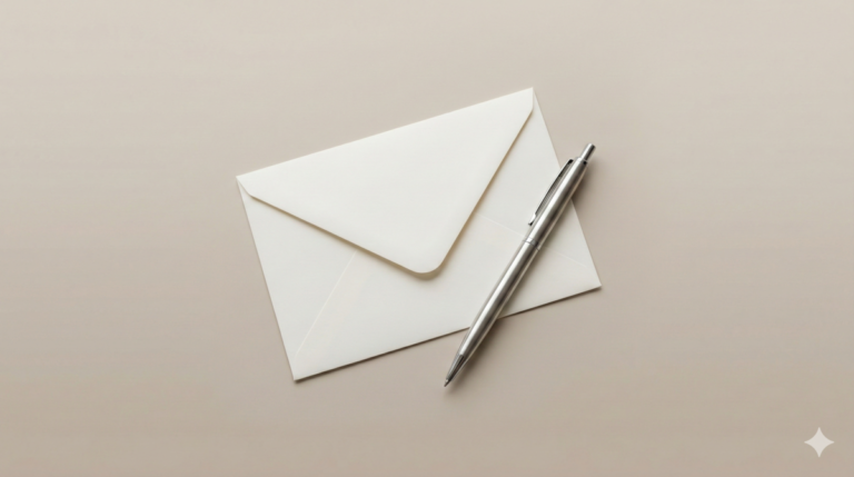 結婚式の招待状とボールペン。職場関係者の出席マナー