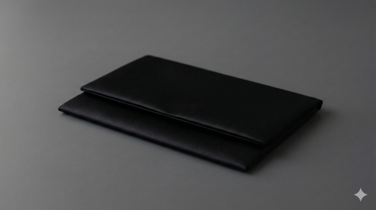 葬儀の際に香典を包む、黒色の袱紗（ふくさ）